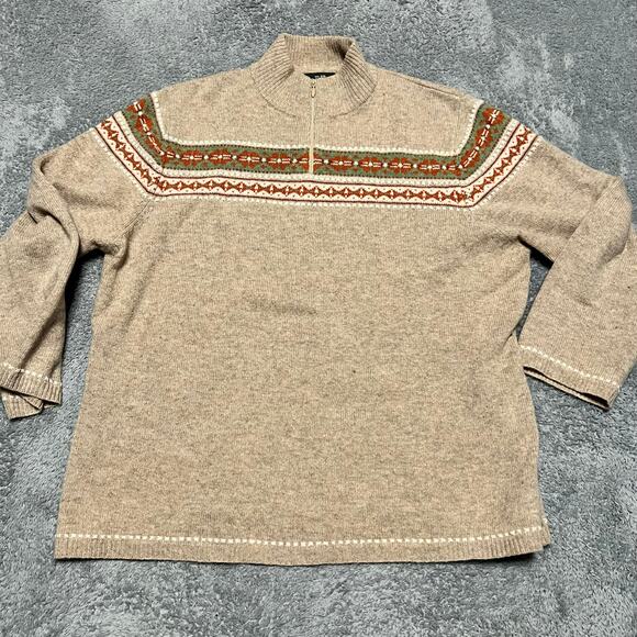 Woolrich Sweater Womens XXL Lambs Wool Nordic  Quarter Zip Brown ** - Picture 1 of 8